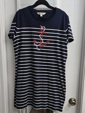 Tantrums XL Navy White Stripe Anchor Dress Rhinestone Nautical